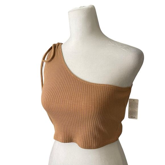 Aerie Womens Medium Crop Top Ribbed One Shoulder Tan NWT Blouse Tee Basic Casual - Picture 4 of 7